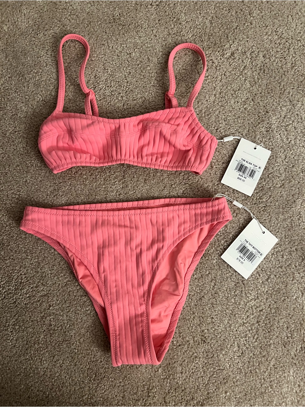 Solid & Striped Ribbed Bikini Set In Coral